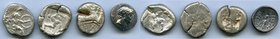 ANCIENT LOTS. Greek. 520-63 BC. Lot of four (4) AR. Fine-VF, test cuts. Includes: (2) PAMPHYLIA. Aspendus. Ca. mid-5th century BC. AR stater, Hoplite ...