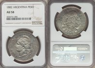 Republic Peso 1882 AU58 NGC, KM29. Argent toning enhanced with pastel shades. 

HID09801242017