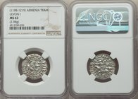 Cilician Armenia. Levon I Tram ND (1198-1219) MS62 NGC, 22mm. 2.98gm. Levon seated facing on throne ornamented with lions, holding lis and cross / Two...
