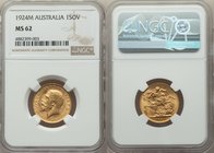 George V gold Sovereign 1924-M MS62 NGC, Melbourne mint, KM29. AGW 0.2355 oz.

HID09801242017