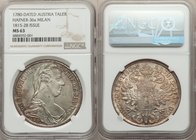 Maria Theresa Taler 1780-Dated (c. 1816-1828) MS63 NGC, Milan mint, Hafner-36a. Boldly struck with pastel orange and gray toning. From the Allen Moret...