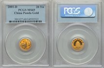 People's Republic gold Panda 20 Yuan (1/20 oz) 2001-D MS69 PCGS, Shenzhen Guobao mint, KM1366.

HID09801242017