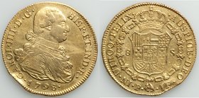 Charles IV gold 8 Escudos 1798 P-JF VF (scratches, edge bump), Popayan mint, KM62.2, Onza-1061. 37.1mm. 26.93gm. AGW 0.7614 oz.

HID09801242017