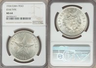 Republic "Star" Peso 1934 MS64 NGC, KM15.2. Highly lustrous with a hint of gold toning. 

HID09801242017