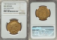 Louis XVI gold 2 Louis d'Or 1787-I UNC Details (Obverse Scratched) NGC, Limoges mint, KM592.7.

HID09801242017