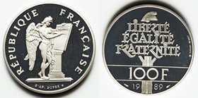 Republic palladium Proof 100 Francs 1989, KM970d. Mintage: 1,250. 31mm. 17.00gm. APdW 0.4919 oz.

HID09801242017