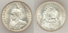 German Colony. Wilhelm II 1/2 Rupie 1891 UNC, KM4. 24.2mm. 5.84gm. Lustrous white surfaces with a hint of gold toning. 

HID09801242017
