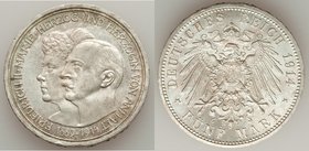 Anhalt-Dessau. Friedrich II 5 Mark 1914-A AU, Berlin mint, KM31. 38mm. 27.78gm. One year type struck to commemorate the silver wedding anniversary of ...