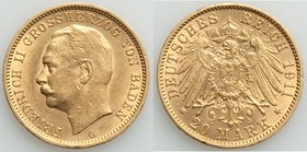 Baden. Friedrich II gold 20 Mark 1911-G XF, Karlsruhe mint, KM284. 22.3mm. 7.96gm. AGW 0.2305 oz.

HID09801242017