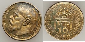 Bavaria. Ludwig III Pair of Uncertified Patterns, 1) gilt-copper Pattern 10 Mark 1913 - UNC, Schaaf-202a/G1. 19.7mm. 3.59gm 2) gilt-copper Pattern 20 ...