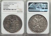 Hamburg. Taler 1730-IHL AU Details (Cleaned) NGC, KM379, Dav-2282. Mintage: 5,000. Steel colored with traces of luster. 

HID09801242017
