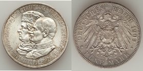 Saxony. Friedrich August III 5 Mark 1909 UNC, KM1269. 37.9mm. 27.73gm. Issued for the 500th Anniversary of Leipzig University. 

HID09801242017