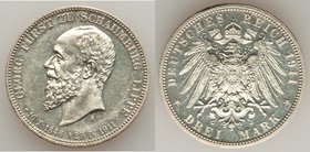 Schaumburg-Lippe. Albrecht Georg 3 Mark 1911-A AU, Berlin mint, KM55. 32.8mm. 16.65gm. Possibly a circulated impaired proof or at least prooflike with...