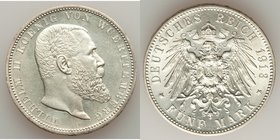 Württemberg. Wilhelm II 5 Mark 1913-F UNC (hairlines), Stuttgart mint, KM632. 37.9mm. 27.74gm. 

HID09801242017