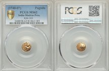 British India. Madras Presidency gold Pagoda ND (1740-1807) MS62 PCGS, Fort St. George mint, KM303. Star reverse. 

HID09801242017