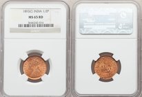 3-Piece Lot of Certified Assorted Issues NGC, 1) Victoria 1/2 Pice 1893-(c) - MS65 Red, Calcutta mint, KM484 2) Edward VII 2 Annas 1910-(c) - MS63, Ca...