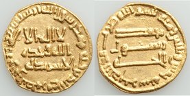Abbasid. temp. al-Saffah (AH 132-136 / AD 749-754) gold Dinar AH 135 (AD 752/3) XF, No mint, A-210 Extra stroke after "la" of "Allah". 18.6mm. 4.10gm....