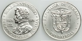 Republic platinum 150 Balboas 1976 UNC, Franklin mint, KM43. 26mm. 9.49gm. Issued for the 150th Anniversary - Pan Congress. APtW 0.2987 oz.

HID098012...
