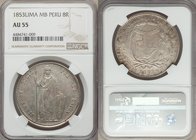 Republic 8 Reales 1853 LM-MB AU55 NGC, Lima mint, KM142.12. Light peach and gray toning. Obverse showing a bit of weakness but reverse well struck.

H...