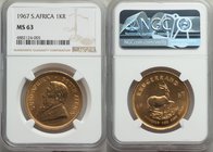 Republic gold Krugerrand 1967 MS63 NGC, South Africa mint, KM73, Fr-13. First year of issue for this long-running bullion issue featuring the bust of ...
