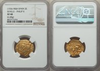 Philip II gold Cob 2 Escudos ND (1556-1598) S-B XF40 NGC, Seville mint, Fr-168. 21mm. 6.68gm. 

HID09801242017
