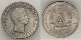 Pair of Uncertified Assorted Issues, 1) Germany: German Democratic Republic 10 Mark 1966 - AU, KM15.1. 30.8mm. 16.95gm 2) Switzerland: Confederation "...