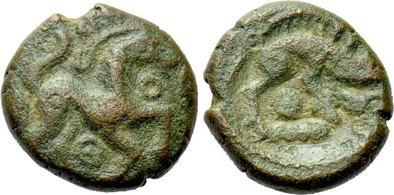 WESTERN EUROPE. Northeast Gaul. Ambiani (Circa 50 BC). Ae. 

Obv: Stylized hor...