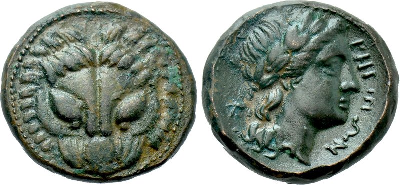 BRUTTIUM. Rhegion. Ae (Circa 351-280 BC). 

Obv: Facing leonine mask.
Rev: PH...