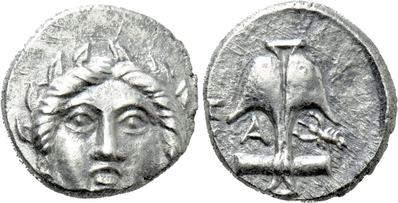 THRACE. Apollonia Pontika. Diobol (Circa 410/04-341/23 BC). 

Obv: Facing laur...