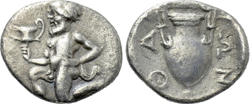 THRACE. Thasos. Trihemiobol (Circa 412-404 BC).

Obv: Silenos kneeling left, h...
