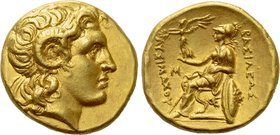 KINGS OF THRACE (Macedonian). Lysimachos (305-281 BC). GOLD Stater. Alexandria Troas.