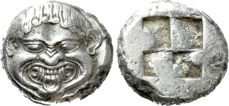 MACEDON. Neapolis. Stater (Circa 500-480 BC).

Obv: Facing gorgoneion with pro...