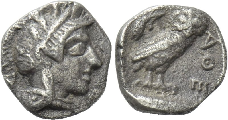 ATTICA. Athens. Obol (Circa 500/490-485/0 BC). 

Obv: Helmeted head of Athena ...