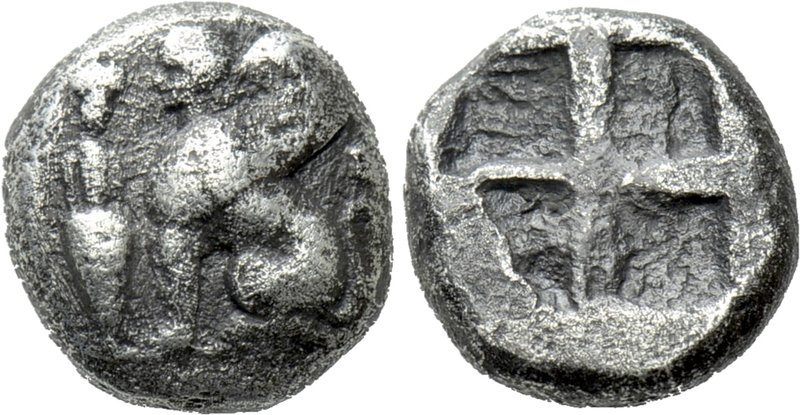 IONIA. Chios. Drachm (Circa 400-380 BC). 

Obv: Sphinx seated left; to left, g...