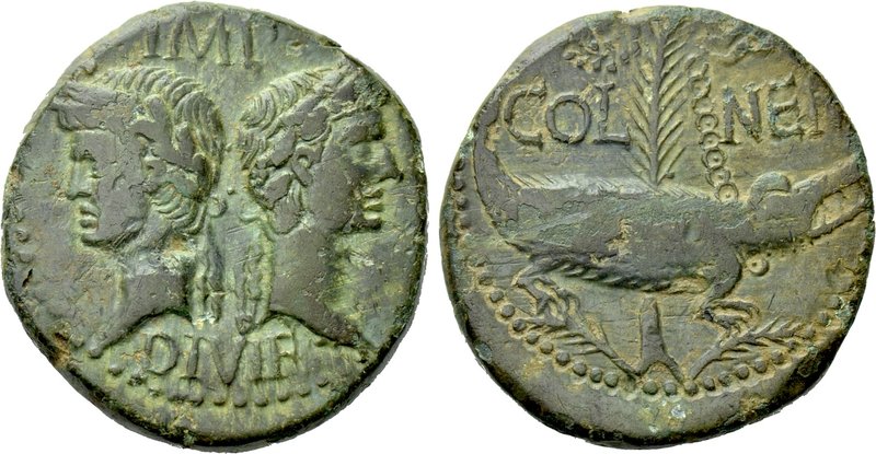 GAUL. Nemausus. Augustus with Agrippa (27 BC-14 AD). As. 

Obv: IMP / DIVI F. ...