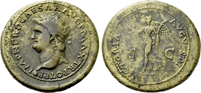 NERO (54-68). Dupondius. Lugdunum. 

Obv: IMP NERO CAESAR AVG P MAX TR POT P P...