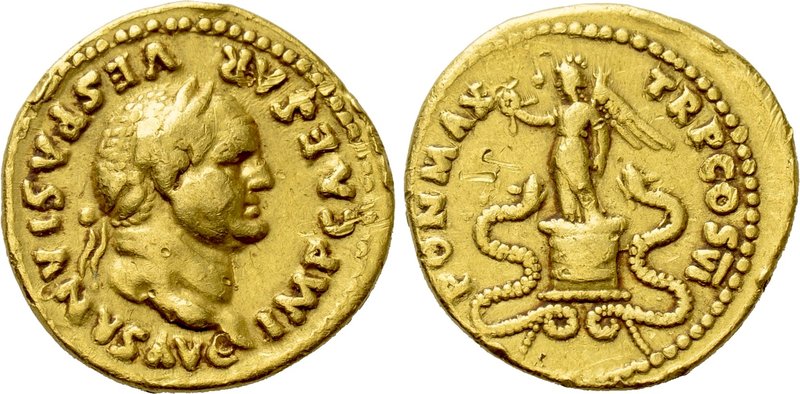 VESPASIAN (69-79). GOLD Aureus. Rome.

Obv: IMP CAESAR VESPASIANVS AVG.
Laure...