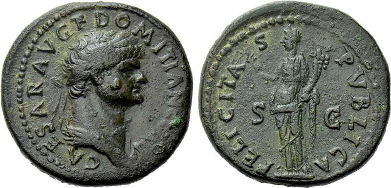DOMITIAN (Caesar, 69-81). Dupondius. Rome. 

Obv: CAESAR AVG F DOMITIAN COS II...