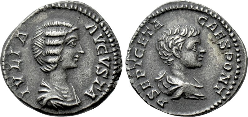 JULIA DOMNA with GETA (Augusta, 193-217). Denarius. Rome.

Obv: IVLIA AVGVSTA....