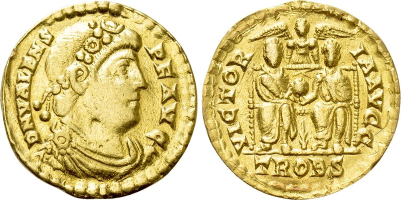 VALENS (364-378). GOLD Solidus. Treveri. 

Obv: D N VALENS P F AVG. 
Diademed...