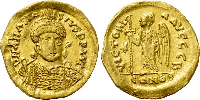 ANASTASIUS I (491-518). GOLD Solidus. Constantinople. 

Obv: D N ANASTASIVS P ...
