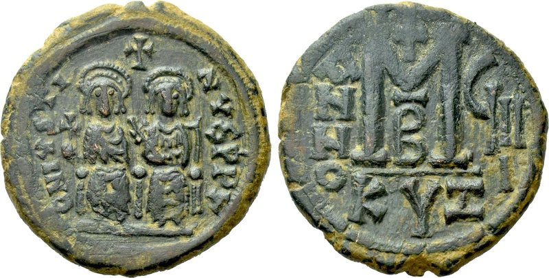 JUSTIN II, with SOPHIA (565-578). Follis. Kyzikos. Dated RY 9 (573/574). 

Obv...