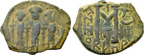 HERACLIUS with MARTINA and HERACLIUS CONSTANTINE (610-641). Follis. Uncertain mint in Cyprus. Dated RY 18 (627/8).