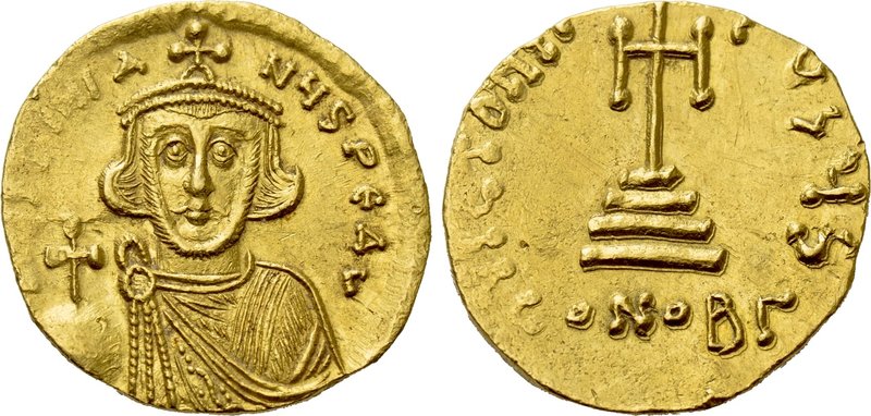 JUSTINIAN II (First reign, 685-695). GOLD Solidus. Constantinople. 

Obv: D IV...