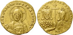 CONSTANTINE VII PORPHYROGENITUS with ROMANUS I (913-959). GOLD Solidus. Constantinople.
