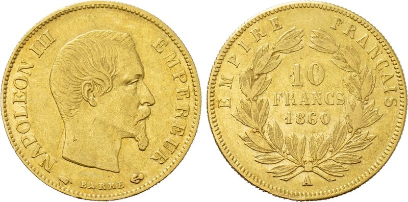 FRANCE. Napoleon III (1852-1870). GOLD 10 Francs (1860-A). Paris. 

Obv: NAPOL...