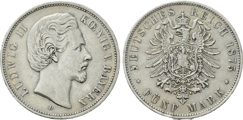 GERMANY. Bavaria. Ludwig II (1864-1886). Taler (1875-D). Munuch. 

Obv: Bare h...