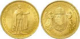 HUNGARY. Franz Josef I (1848-1916). GOLD 20 Korona (1893-KB). Kremnitz.