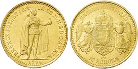 HUNGARY. Franz Joseph I (1848-1916). GOLD 10 Korona (1904-KB). Kremnitz.