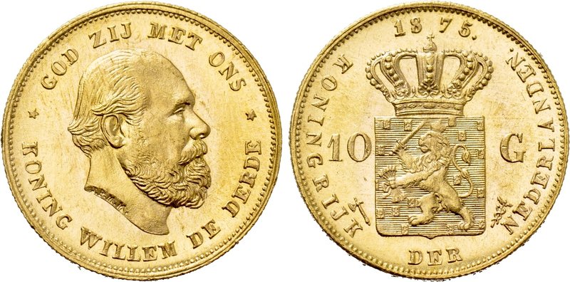 NETHERLANDS. Willem III (1849-1890). GOLD 10 Gulden (1875). Utrecht. 

Obv: ✷ ...